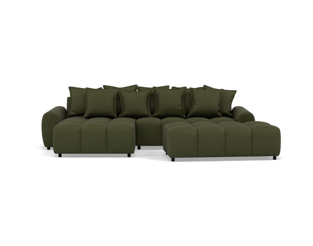 Canapé d'angle 4 places en tissu texturé vert