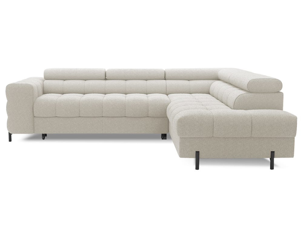 Canapé d'angle droit convertible 5 places en tissu bouclette beige