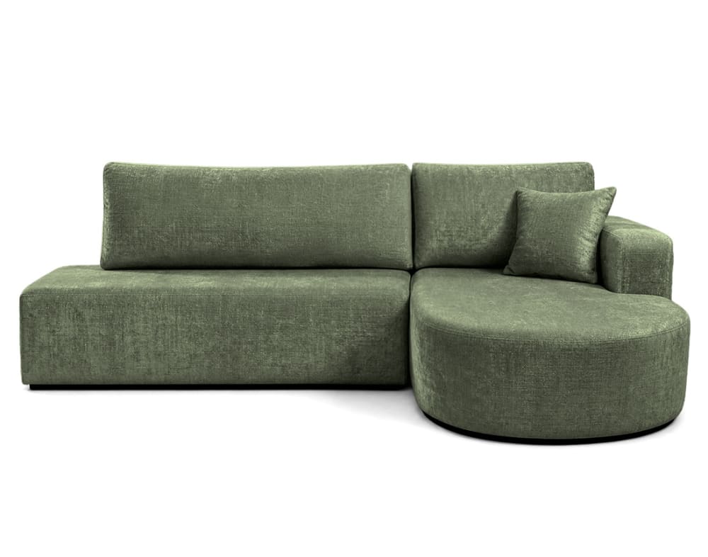 Canapé d'angle droit convertible 4 places en velours texturé vert