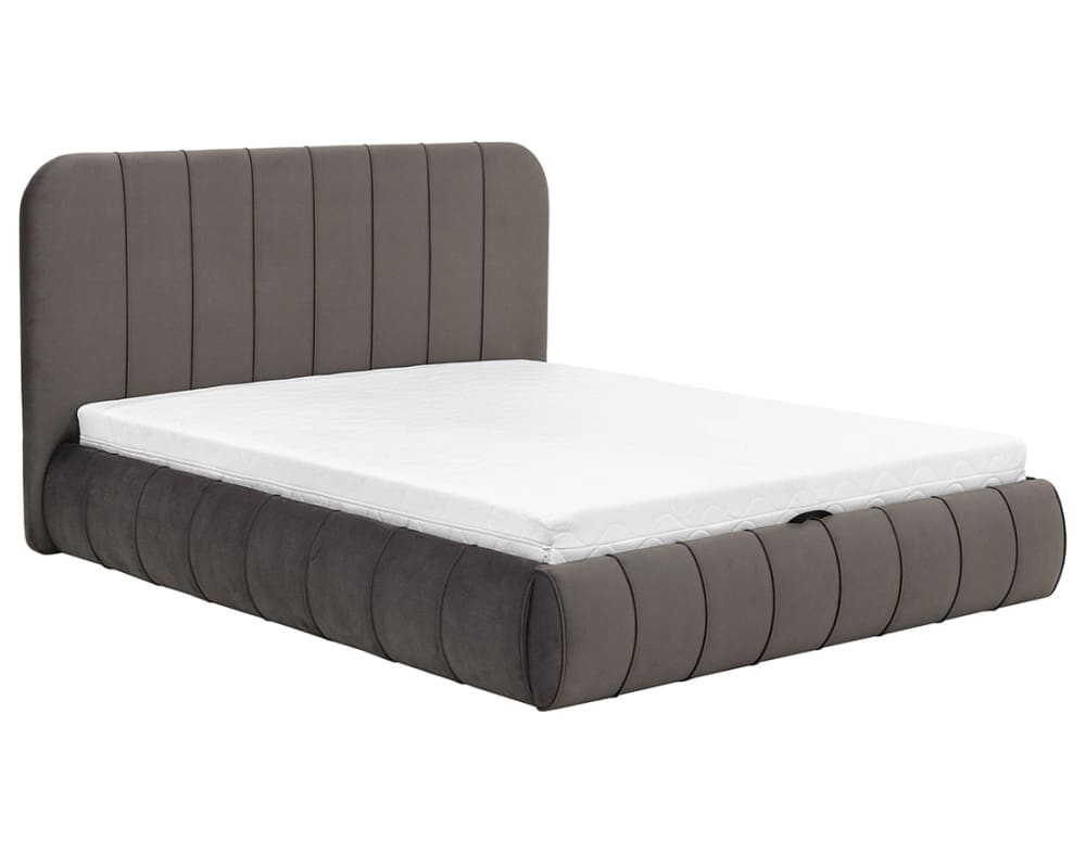 Lit coffre queen size 160x200 cm en velours gris Lit coffre queen size 160x200 cm en velours gris
