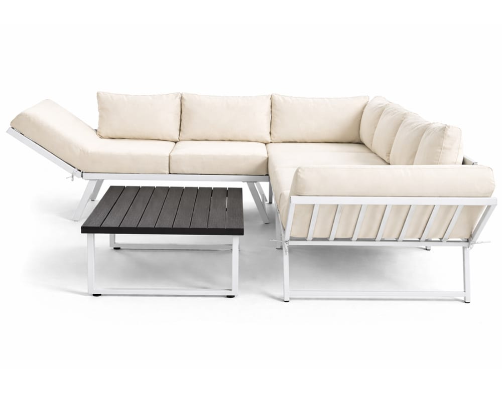 Salon de jardin 5 places en acier beige/blanc