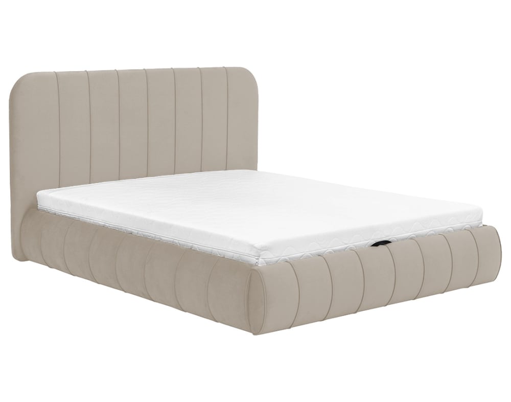 Lit coffre queen size 160x200 cm en velours beige Lit coffre queen size 160x200 cm en velours beige