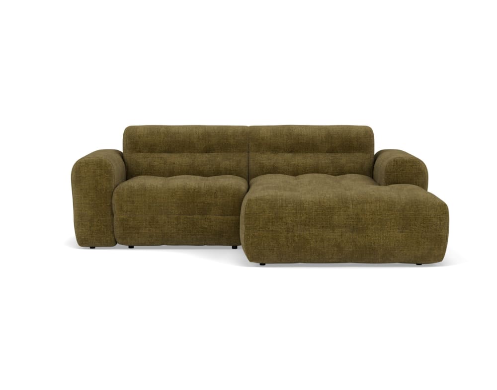 Canapé d'angle droit 4 places en velours texturé vert kaki