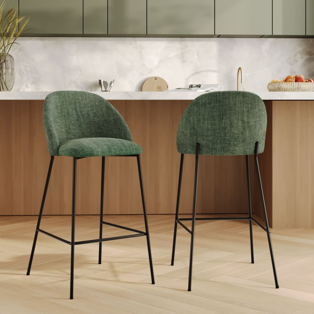 2er Set Barstühle aus 66,5 cm in Tannengrünem Stoff - Maisons Du