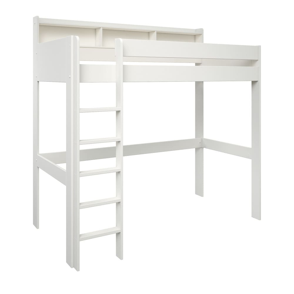 Lit mezzanine à étagères bois blanc 90x200