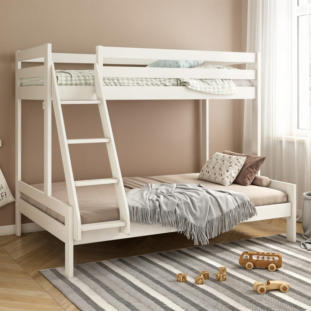 Lit superposé 3 places pin blanc 90/140-200