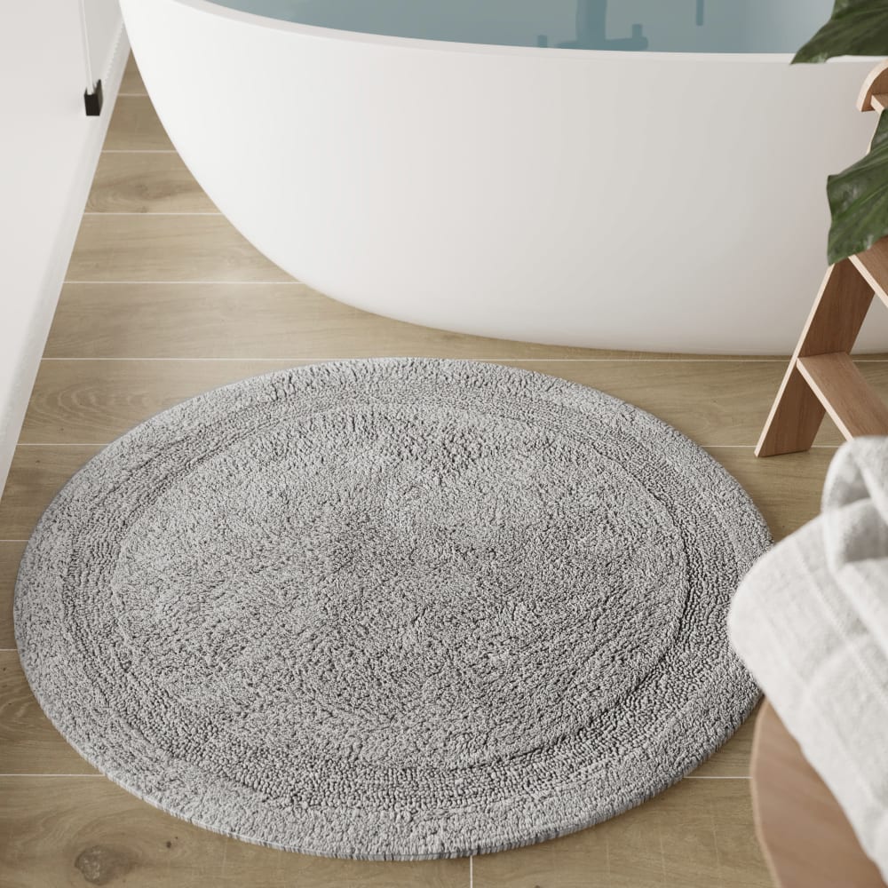 Badematte hellgrau rund aus Baumwolle 80 cm - Maisons Du Monde