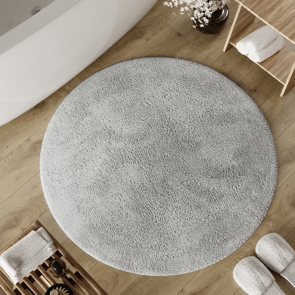 Badematte hellgrau rund aus Baumwolle 80 cm - Maisons Du Monde
