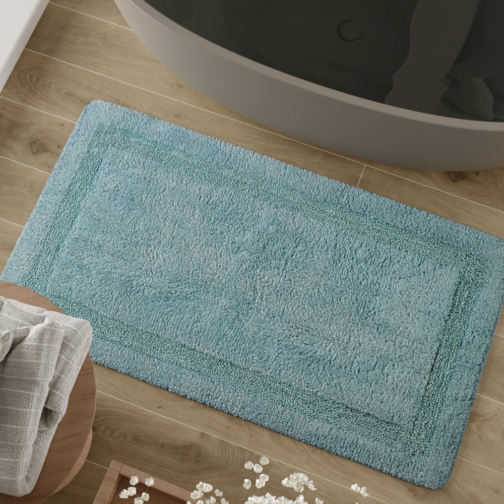Tapis de bain bleu gris en coton 70x120 — vue 3