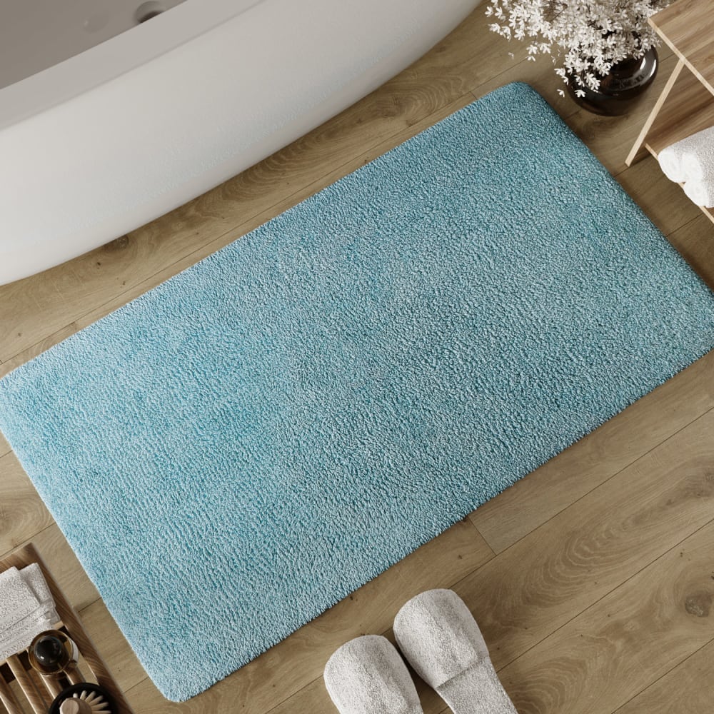 Tapis de bain bleu gris en coton 80x150 — vue 3