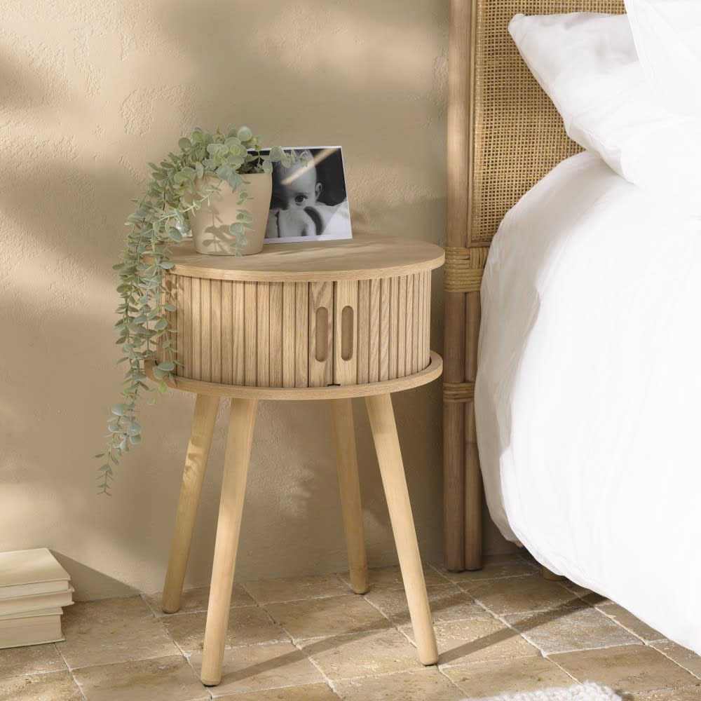 Table de chevet ronde en bois couleur naturelle D40
