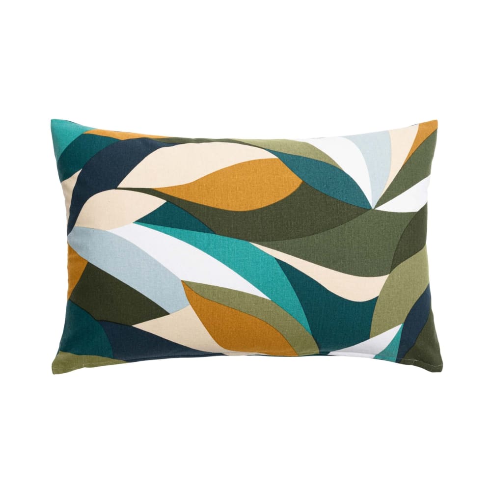 Coussin polycoton motif feuilles graphiques bleu 40 x 60