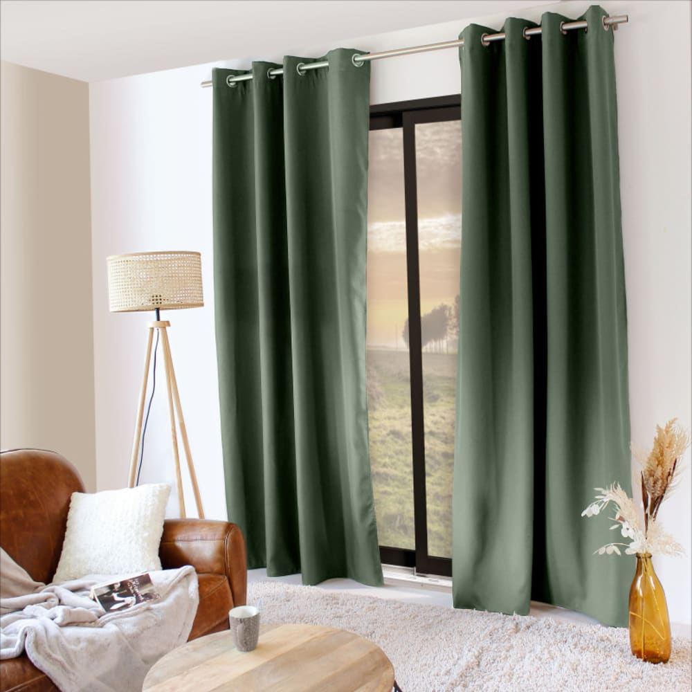 Rideau 100% occultant thermique hiver/été vert kaki 135x240cm