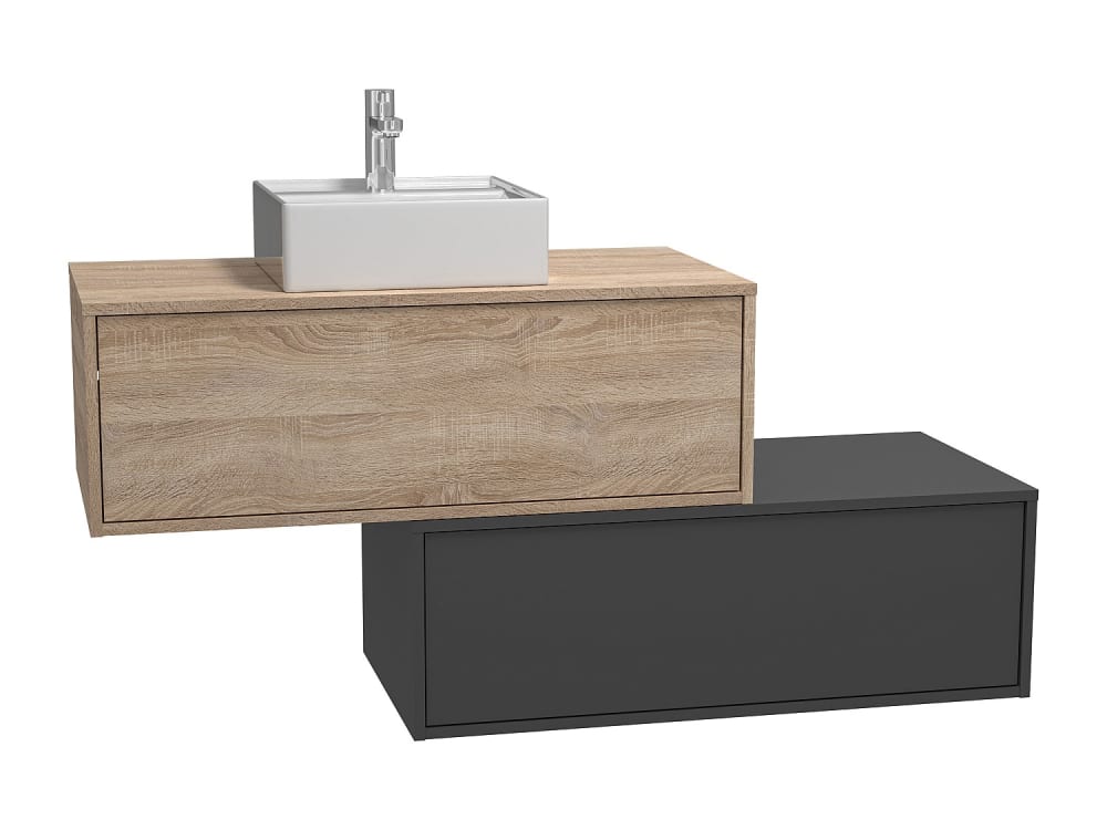 Meuble simple vasque effet bois gris anthracite, naturel