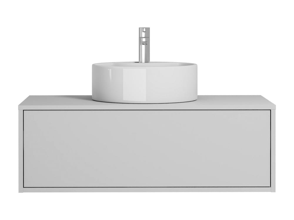 Meuble simple vasque effet bois blanc