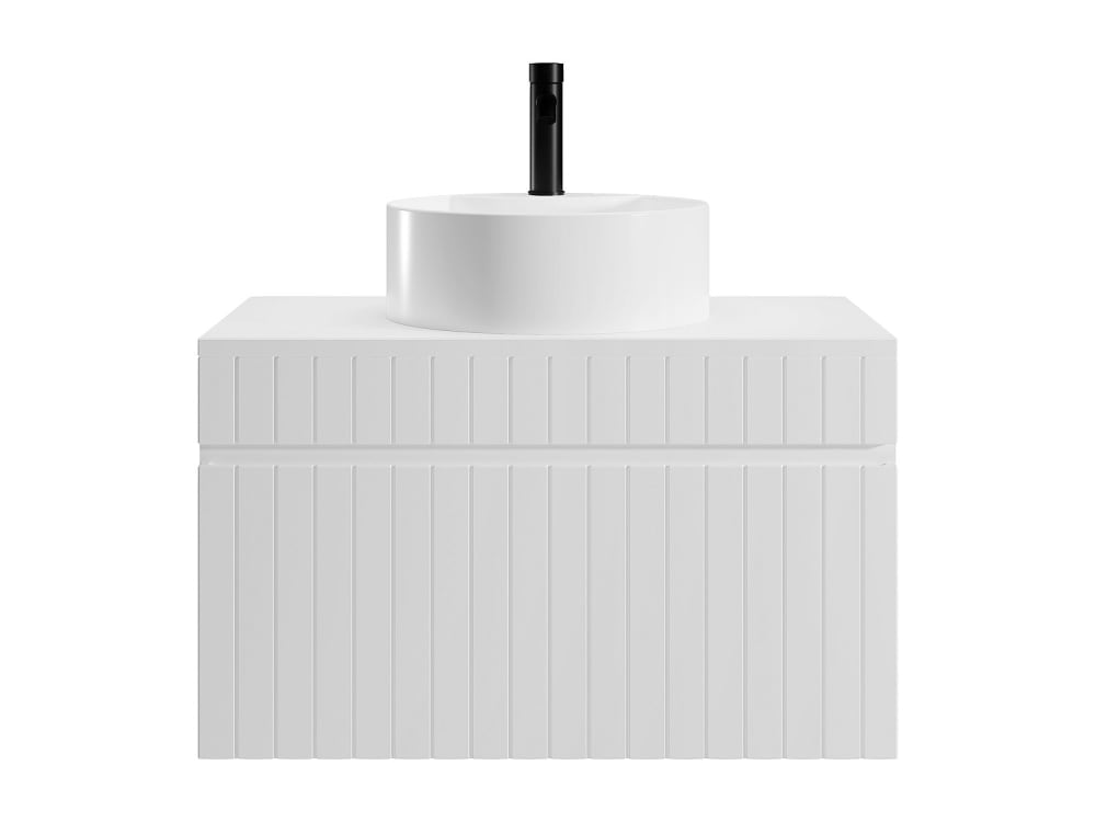 Meuble simple vasque effet bois blanc
