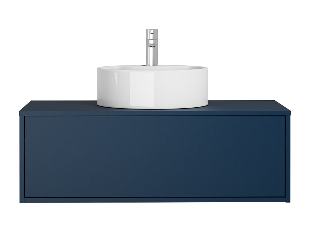 Meuble simple vasque effet bois bleu nuit