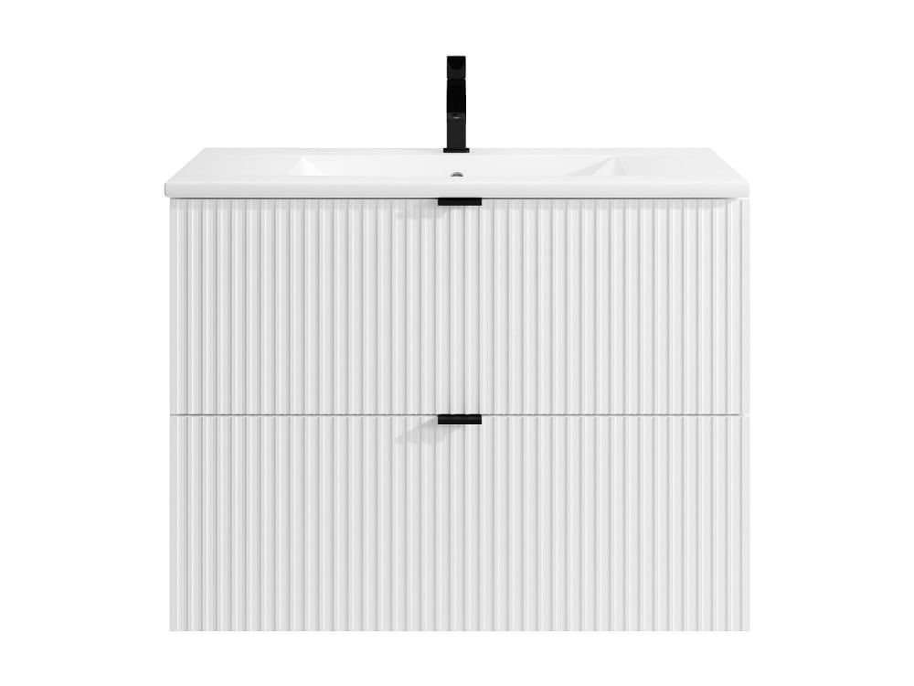Meuble simple vasque effet bois blanc