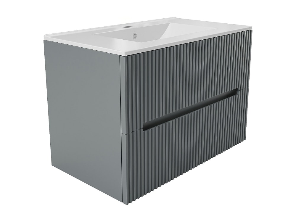 Meuble simple vasque effet bois gris