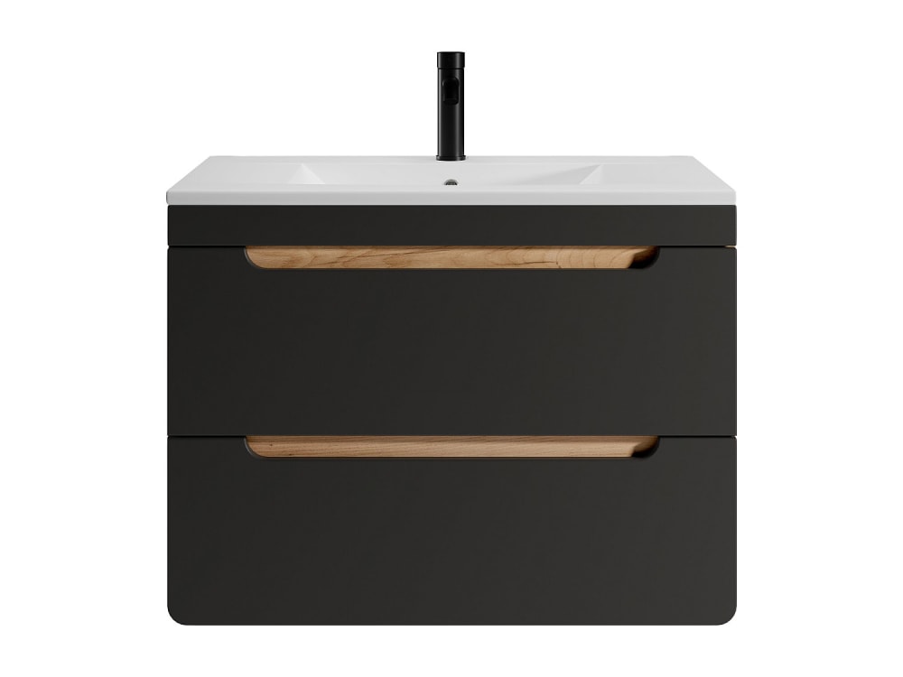 Meuble simple vasque effet bois gris anthracite, naturel