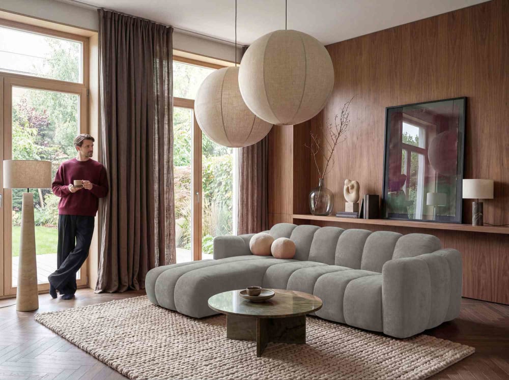 6-Sitzer Ecksofa mit Schlaffunktion, Ecke links, Grau - Maisons