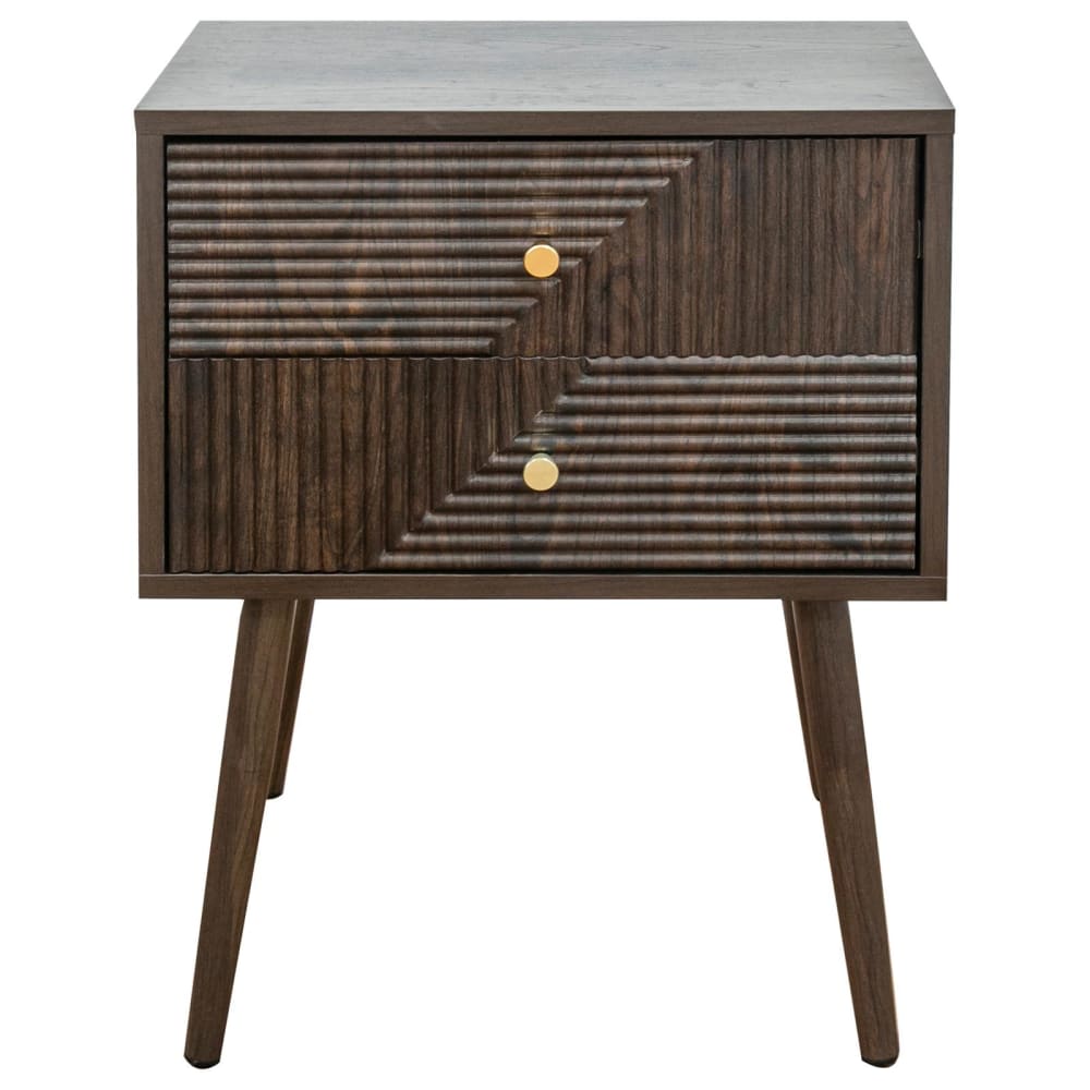 Table de chevet avec 2 tiroirs aspect bois, brun foncé