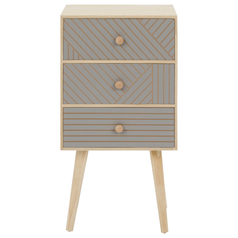 Table de chevet 3 tiroirs en bois, coloris gris et naturel