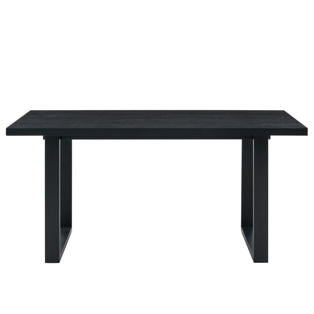Table à manger rectangulaire, effet bois et métal, noir