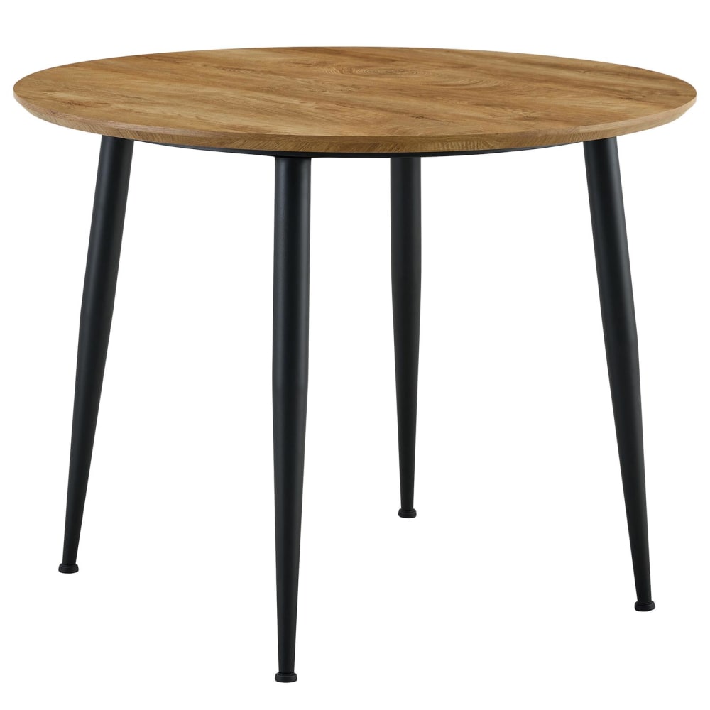 Table à manger ronde 4 personnes, effet bois et métal, couleur noyer