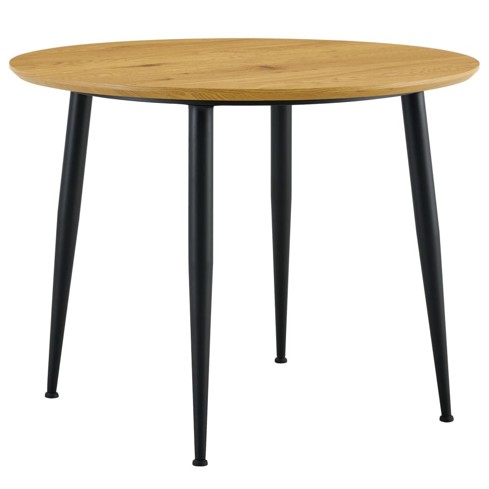 Table à manger ronde 4 personnes, effet bois et métal, couleur chêne