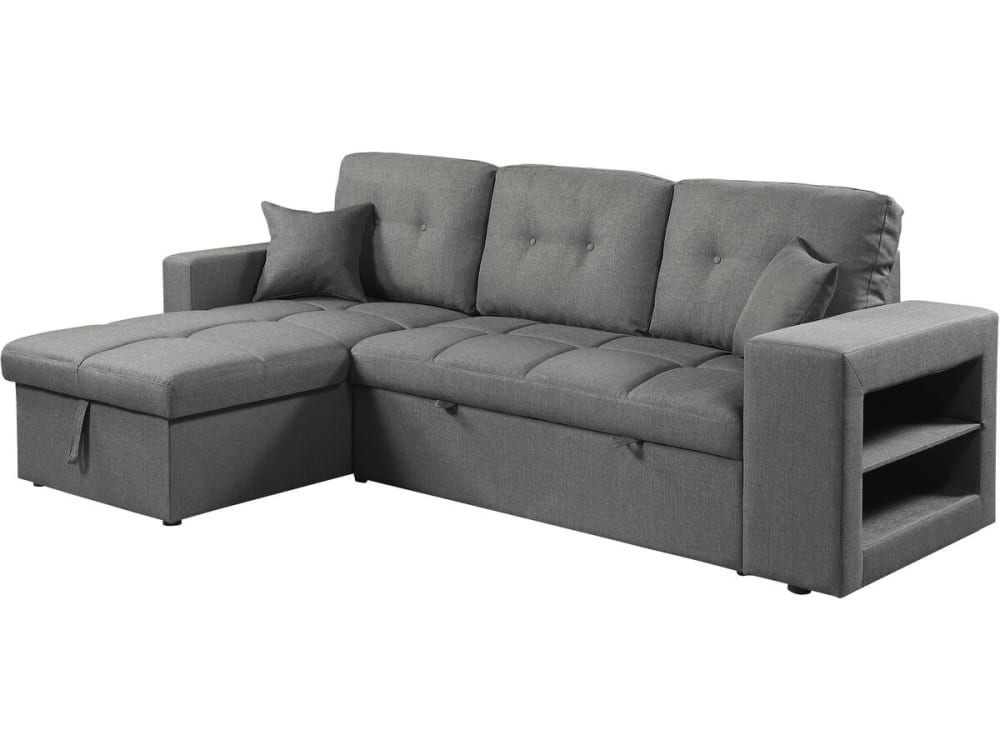 Canapé d'angle convertible 3 places en tissu gris