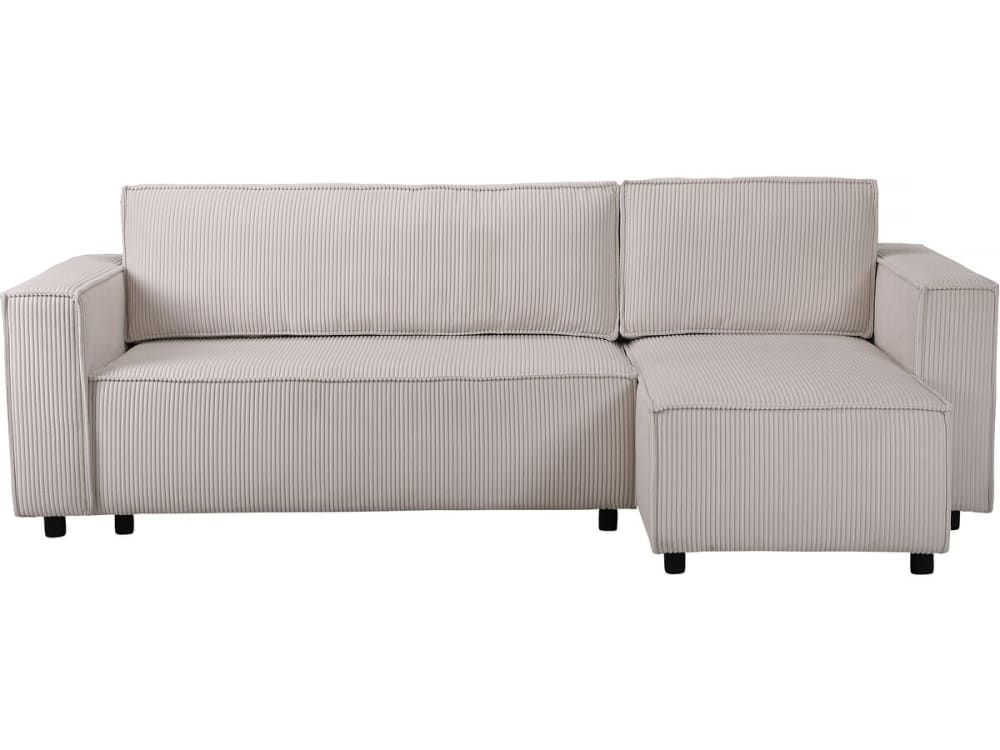 Canapé d'angle convertible 3 places en velours côtelé beige