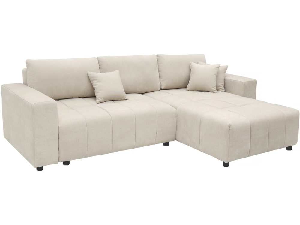 Canapé d'angle 4 places en tissu chenille beige