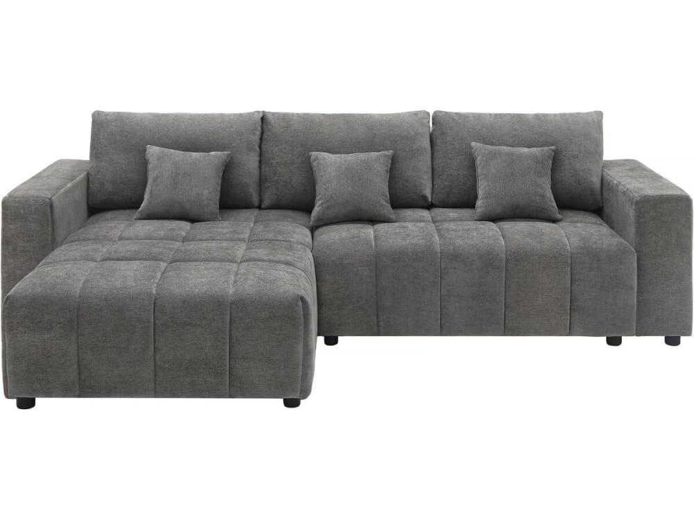 Canapé d'angle 4 places en tissu chenille gris