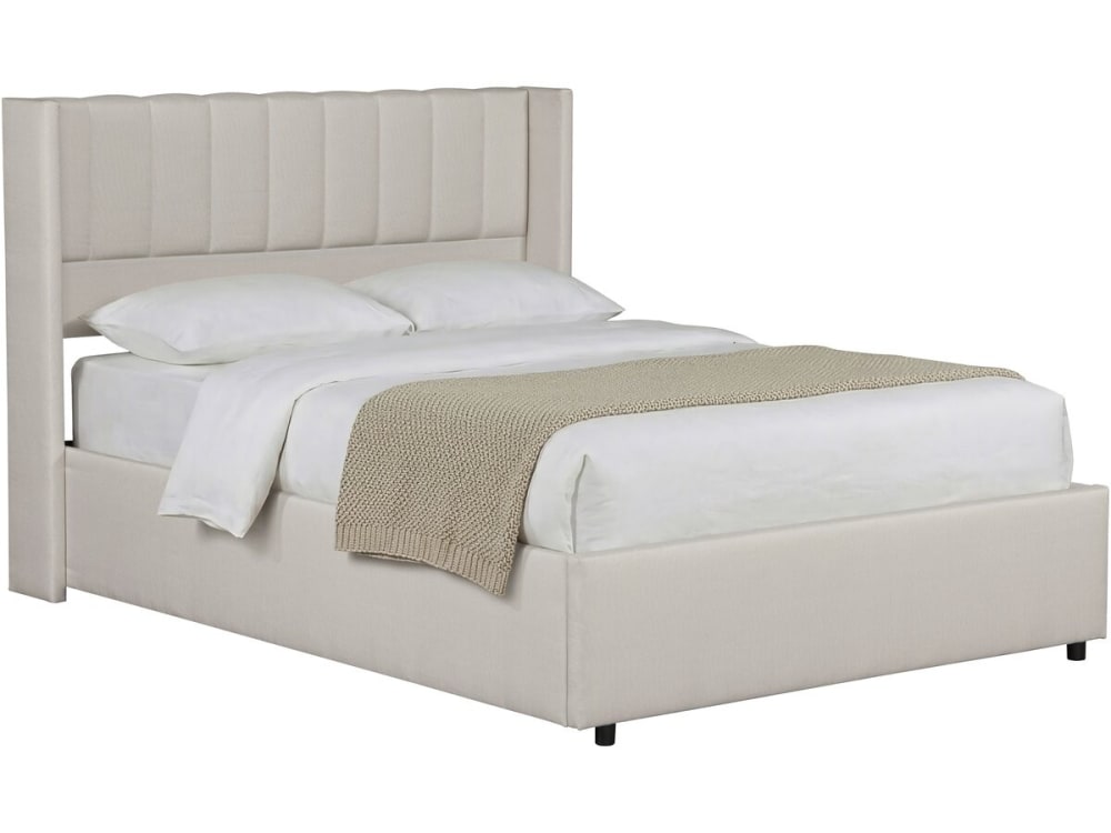 Lit coffre en tissu beige - 190