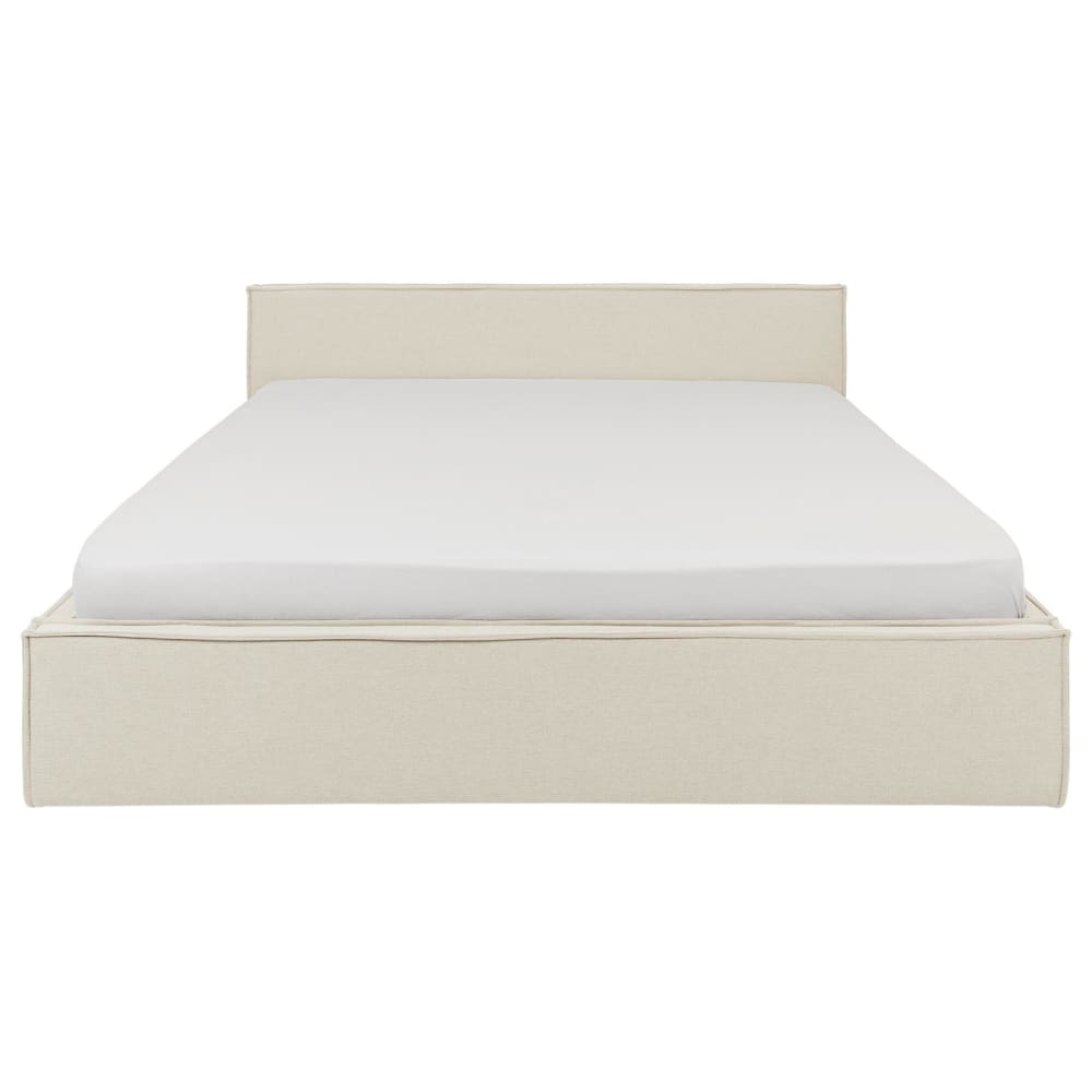 Lit double 140x190 cm rembourré avec sommier, blanc crème