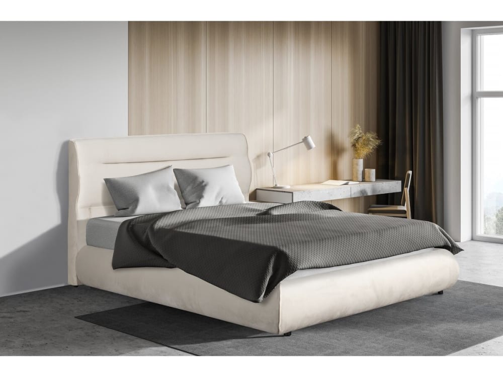 Lit coffre en velours beige 140 x 190  cm