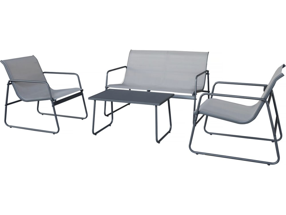 Salon de jardin 4 places en acier gris clair