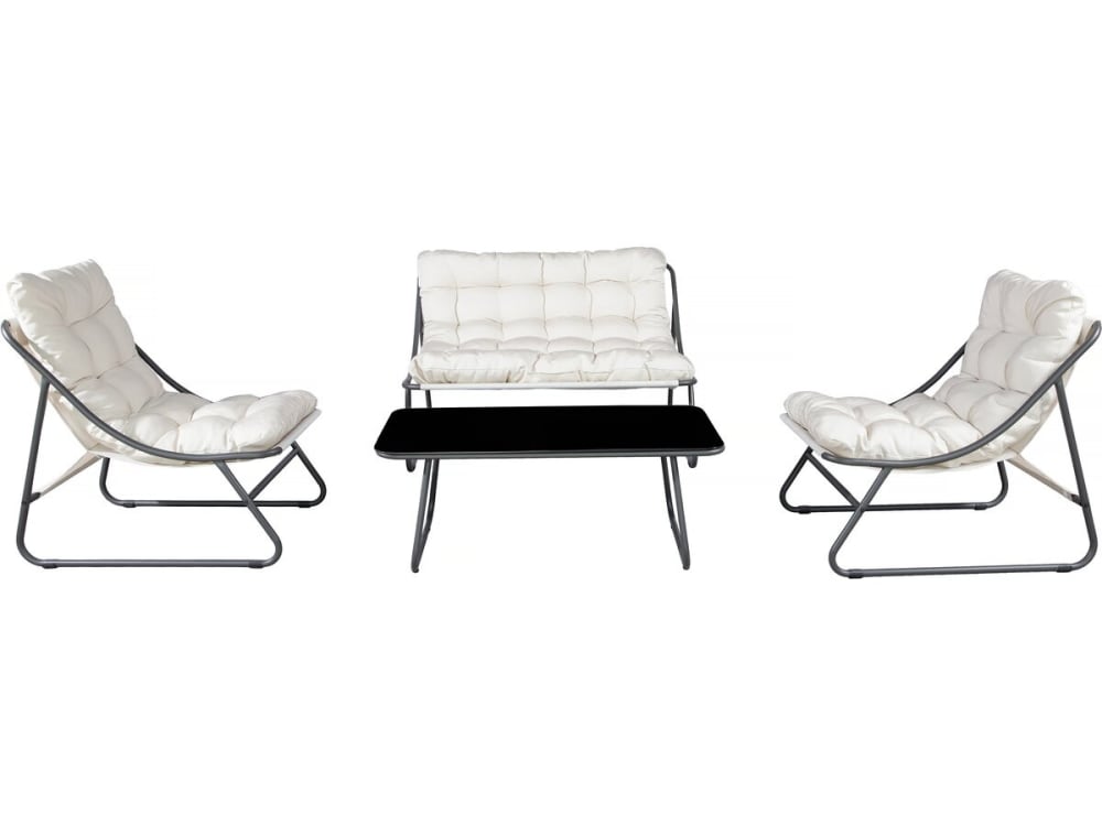 Salon de jardin 4 places en acier gris foncé