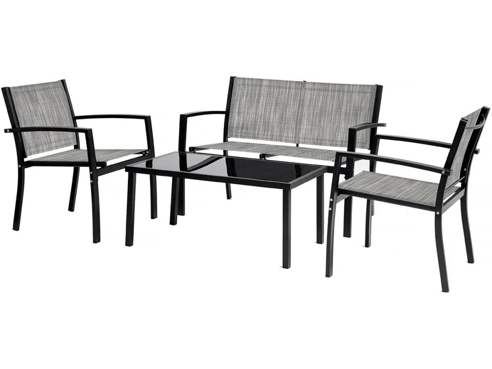 Salon de jardin 4 places en acier gris