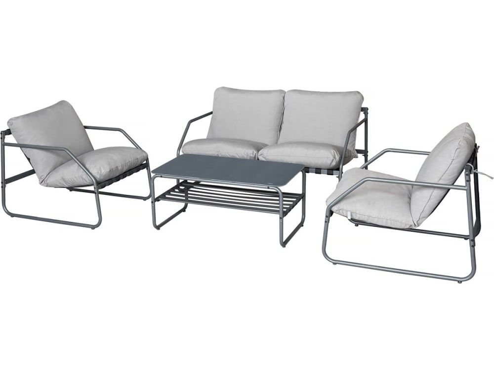 Salon de jardin 4 places en acier gris