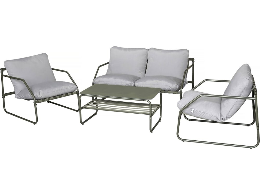 Salon de jardin 4 places en acier vert