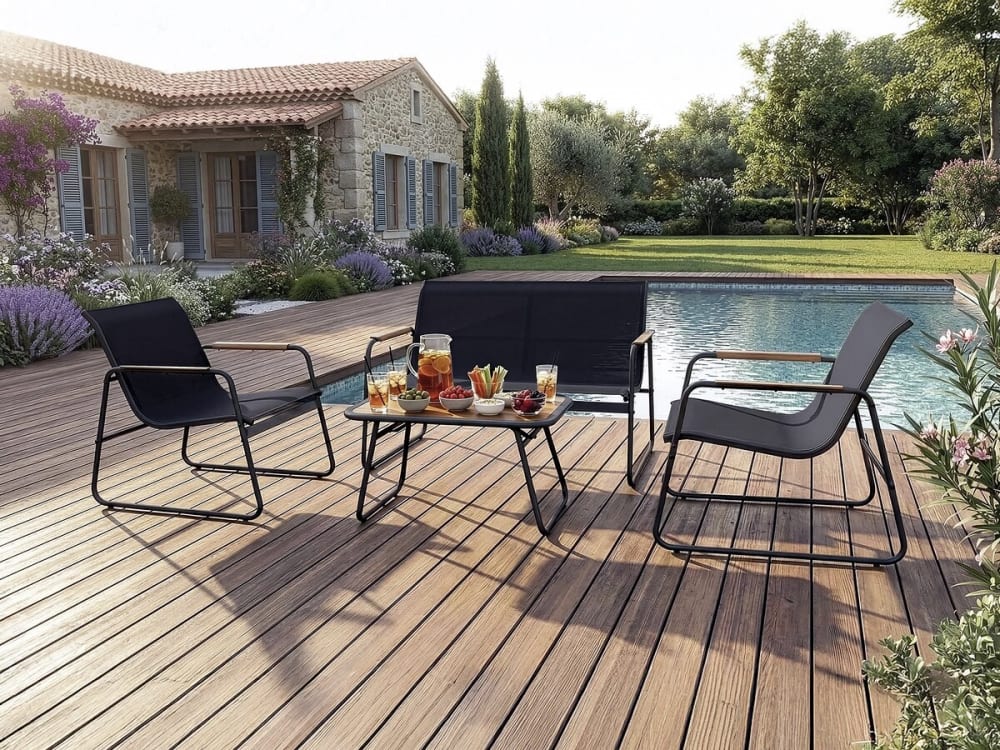 Salon de jardin 4 places en acier noir