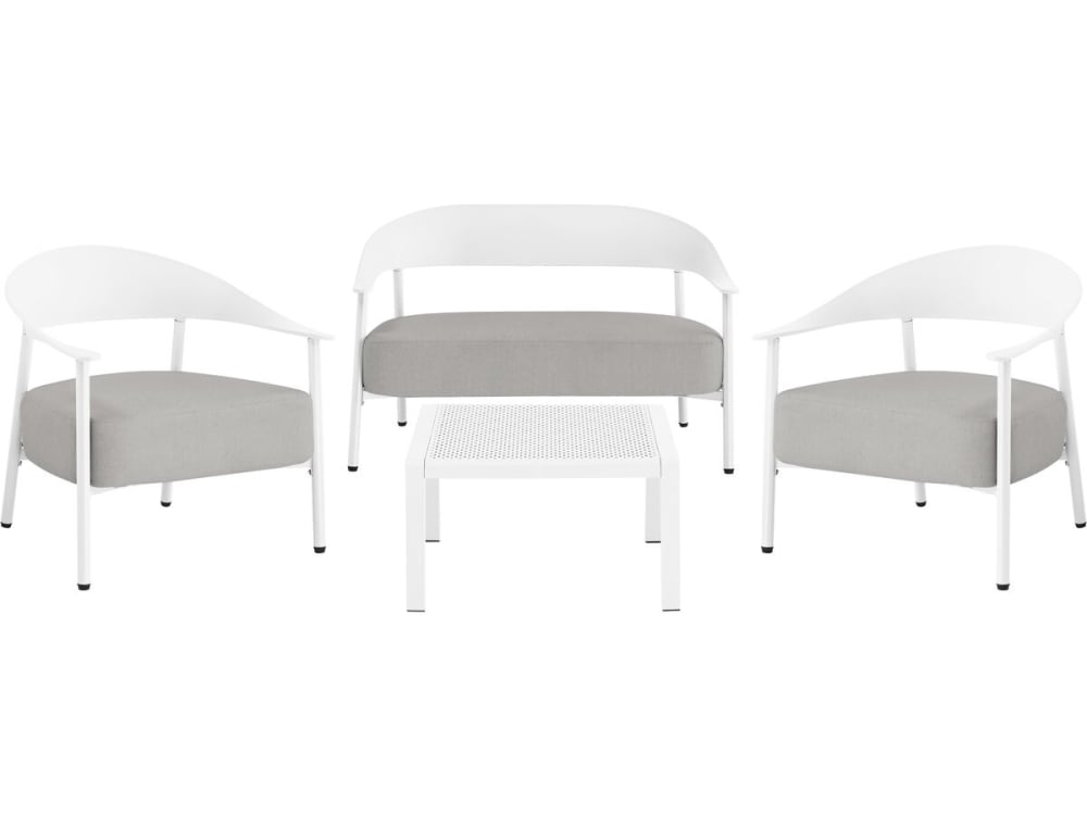 Salon de jardin 4 places en acier blanc