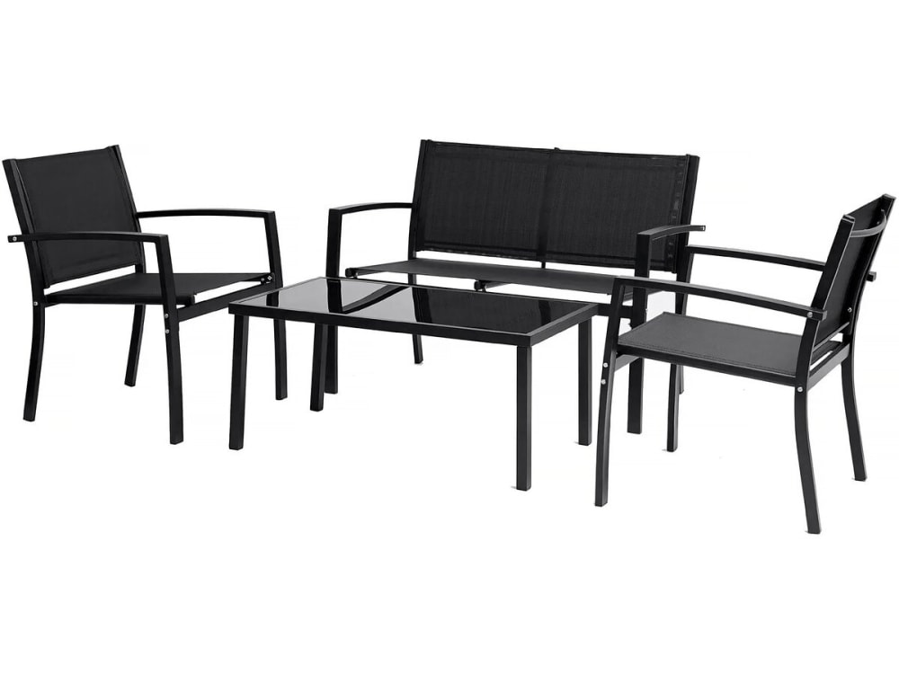 Salon de jardin 4 places en acier noir