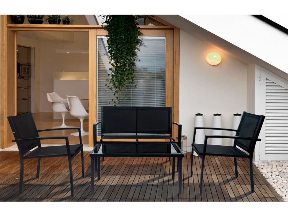 Salon de jardin 4 places en acier noir