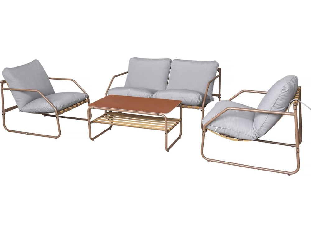 Salon de jardin 4 places en acier terracotta