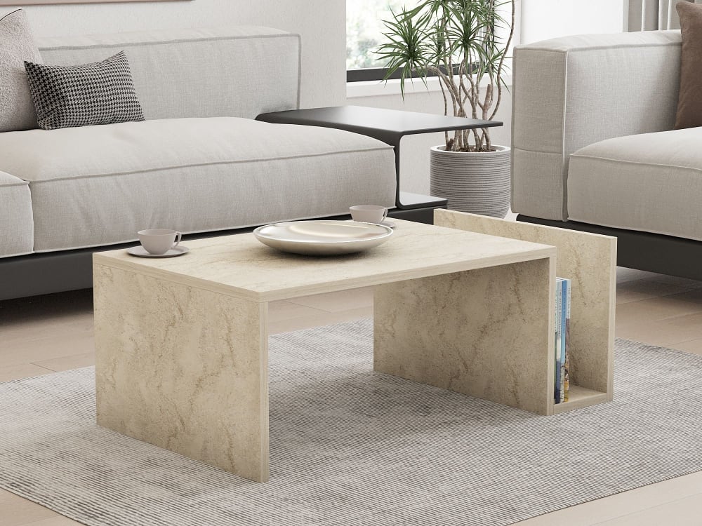 Table basse en bois travertin 86 x 50 x 32 cm