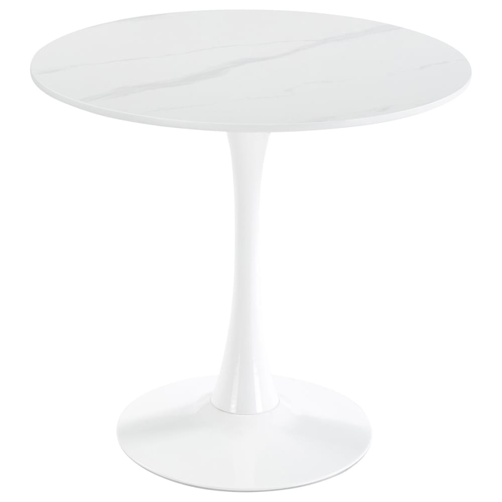 Table à manger ronde en métal et céramique, blanc
