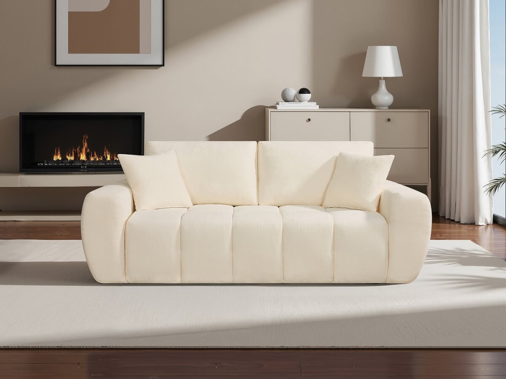 Canapé droit 3 places en tissu beige
